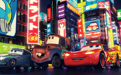 Fond d'écran Disney Cars Tow Mater et Lightning McQueen, dessin animé, Pixar, Cars 2, Walt Disney, Fond d'écran HD HD wallpaper