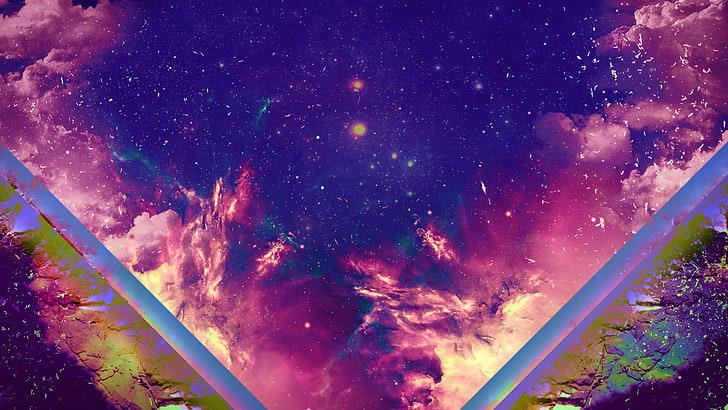 ungu dan merah galaksi illustratiojn, abstrak, ruang, Wallpaper HD