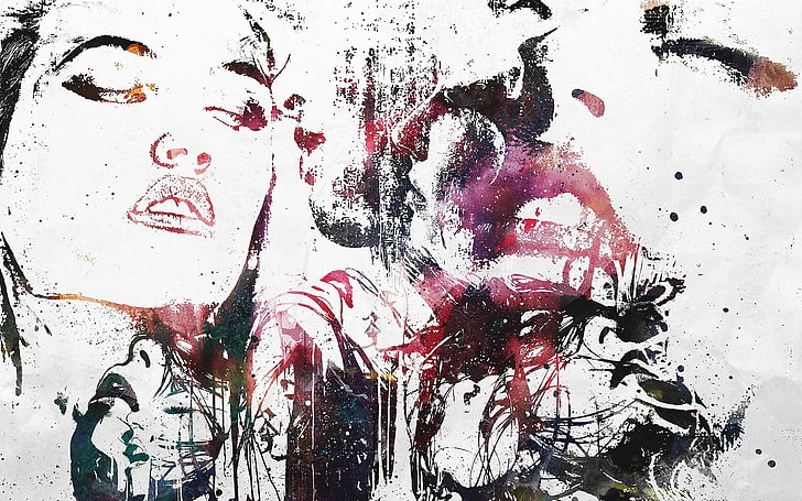 لوحة بورتريه امرأة ، فتاة ، شغف ، وجه ، شفاه ، صور ظلية ، أليكس شيري ، عمل فني ، حب.، خلفية HD