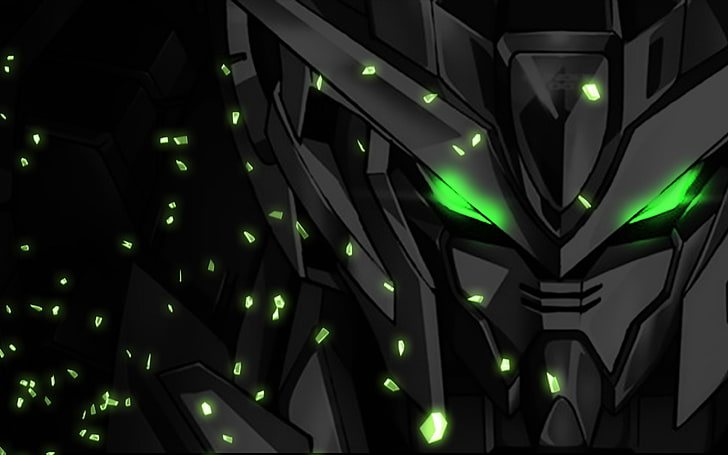 Gundam, mech, artwork, green eyes, HD wallpaper