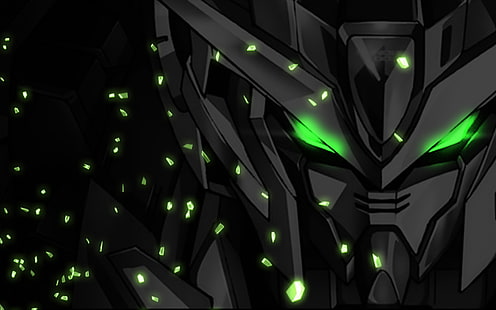 Gundam, mech, artwork, green eyes, HD wallpaper HD wallpaper