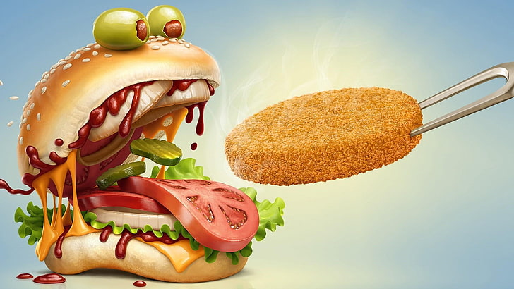 nourriture, hamburger, restauration rapide, malbouffe, sandwich, cheeseburger, finger food, repas pour enfants, cuisine, cuisine américaine, burger monster, burger au poulet, Fond d'écran HD