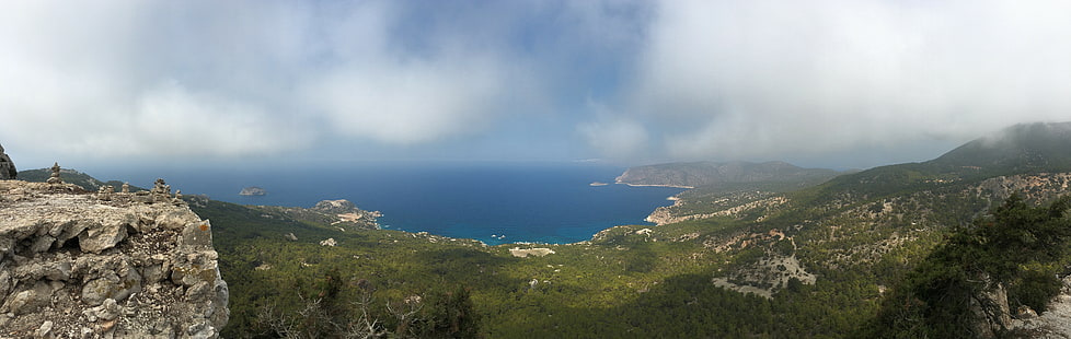 пейзаж, Греция, горы, море, панорамы, HD обои HD wallpaper