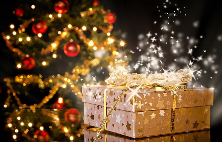 Capodanno, Natale, albero, giocattoli, regali, spiriti, stelle, Capodanno, Natale, albero, giocattoli, regali, spiriti, stelle, Sfondo HD