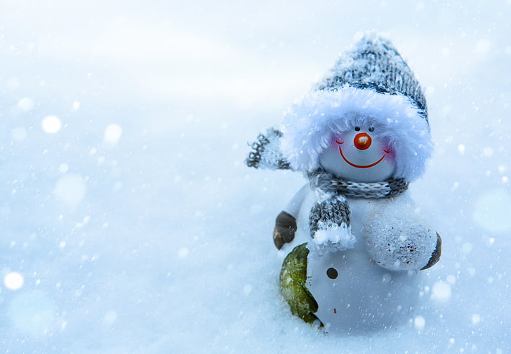 snowman digital wallpaper, winter, snow, smile, Christmas, snowman, New Year, HD wallpaper
