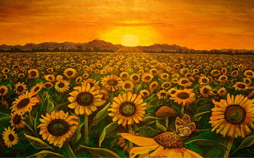 Pole słoneczników Zachód słońca Piękne tapety Hd Kwiaty Pole słoneczników, Tapety HD HD wallpaper