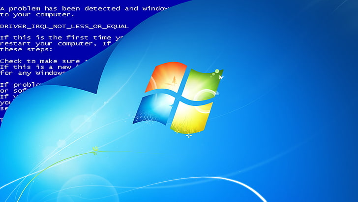 lampu LED kuning dan biru, seni digital, latar belakang sederhana, teks, Windows 7, logo, Kesalahan Windows, latar belakang biru, sistem operasi, Microsoft Windows, sederhana, Wallpaper HD