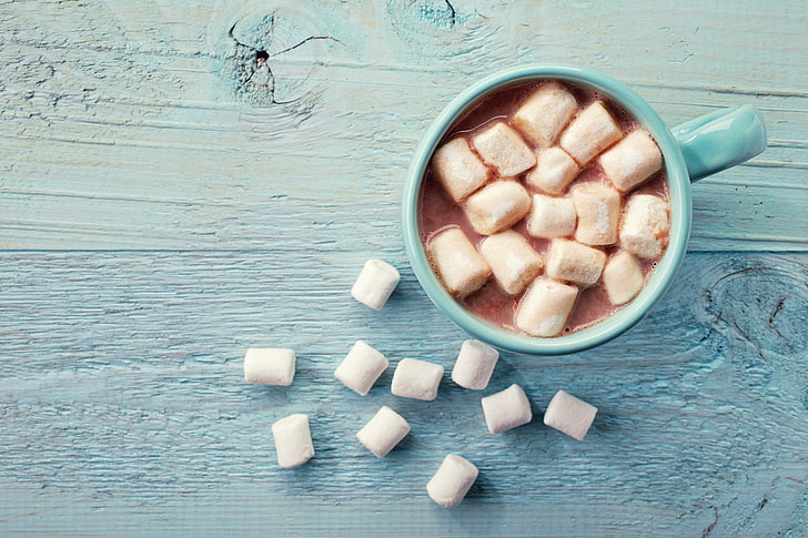 winter, hot, Cup, drink, cocoa, marshmallows, HD wallpaper