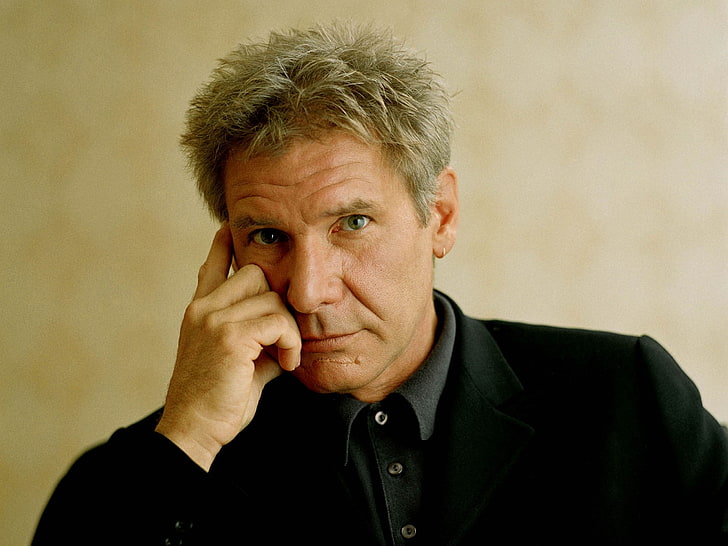 men's black top, harrison ford, man, white-haired, gesture, HD wallpaper