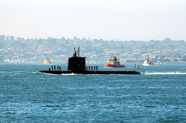 submarine, vehicle, flag, military, HD wallpaper