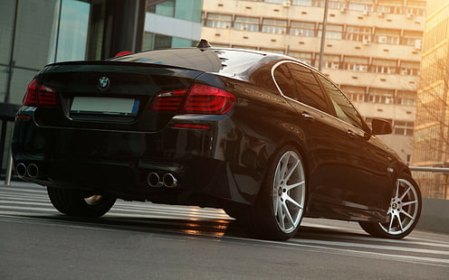 BMW F10 Black ، bmw ، f10 ، مقعر عميق ، أسود ، أضواء ، ممتص الصدمات، خلفية HD HD wallpaper