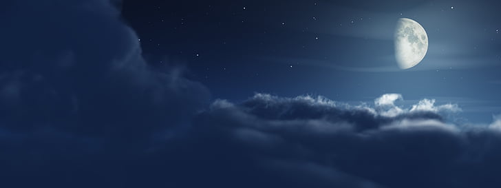 เมฆ, คู่, จอภาพ, ดวงจันทร์, หลายคืน, หน้าจอ, ดวงดาว, วอลล์เปเปอร์ HD