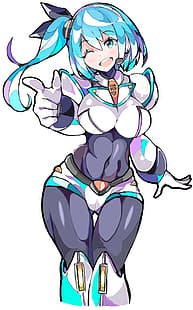  anime, anime girls, Mega Man X, Rockman X DiVE, RiCO (Rockman X DiVE), long hair, long sleeves, blue hair, solo, artwork, digital art, fan art, HD wallpaper HD wallpaper