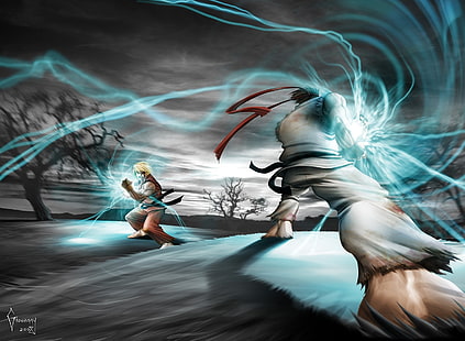 Street Fighter Ryu vs Ken, Street Fighter Ken dan Ryu wallpaper digital, Permainan, Street Fighter, ryu, ryu vs ken, street fighter ryu vs ken, Wallpaper HD HD wallpaper