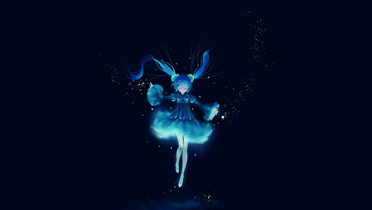 Vocaloid, Hatsune Miku, สาวอะนิเมะ, พื้นหลังสีน้ำเงิน, วอลล์เปเปอร์ HD