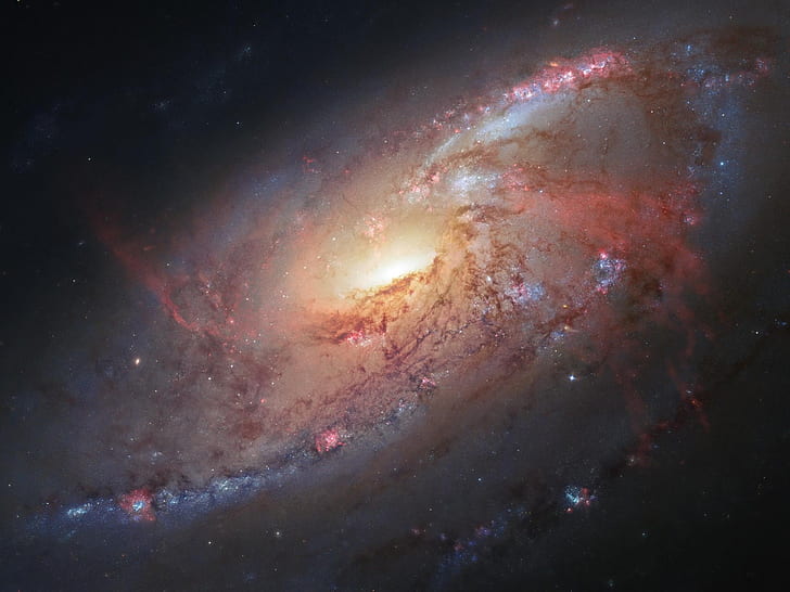 Ruang, galaksi spiral, M106, bintang, teleskop ruang angkasa Hubble, NASA, Ruang, Spiral, Galaxy, Bintang, Hubble, Teleskop, NASA, Wallpaper HD