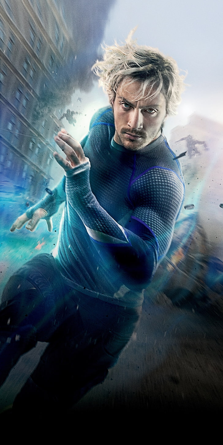 man with blue long-sleeved top, Avengers: Age of Ultron, The Avengers, Quicksilver, Aaron Taylor-Johnson, HD wallpaper