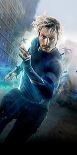 hombre con top azul de manga larga, Avengers: Age of Ultron, The Avengers, Quicksilver, Aaron Taylor-Johnson, Fondo de pantalla HD HD wallpaper