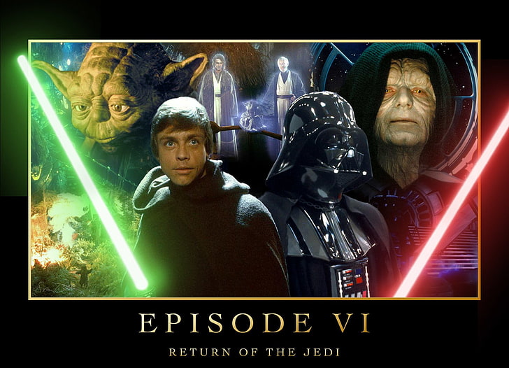 Star Wars, Star Wars Episode VI: Return Of The Jedi, Anakin Skywalker, Darth Sidious, Darth Vader, Emperor Palpatine, Luke Skywalker, Obi-Wan Kenobi, Yoda, HD tapet
