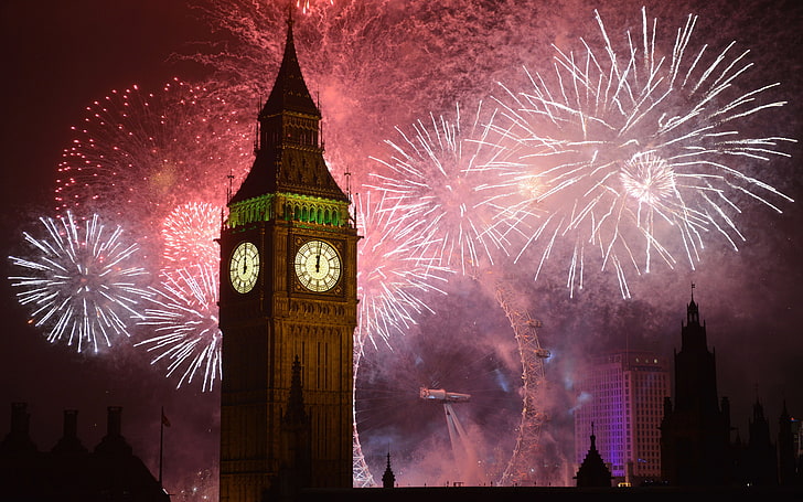 New Years Eve Fireworks Big Ben Clock In London Desktop Wallpaper Hd For Mobile Phones And Laptops 5200×3250, HD wallpaper