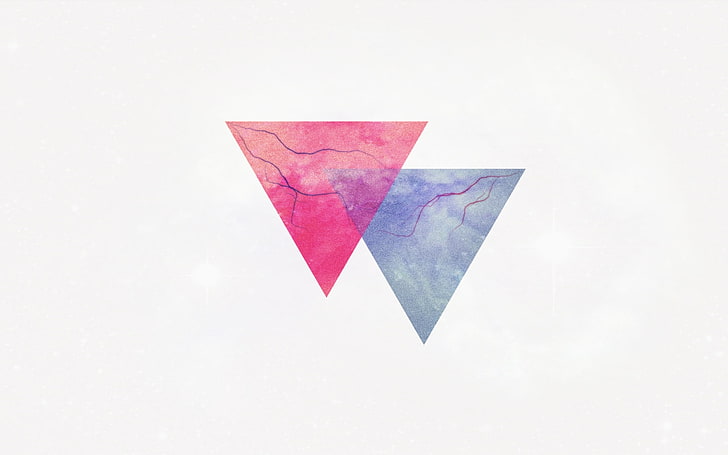 розов и син геометричен тапет, триъгълник, минимализъм, мълния, вени, HD тапет