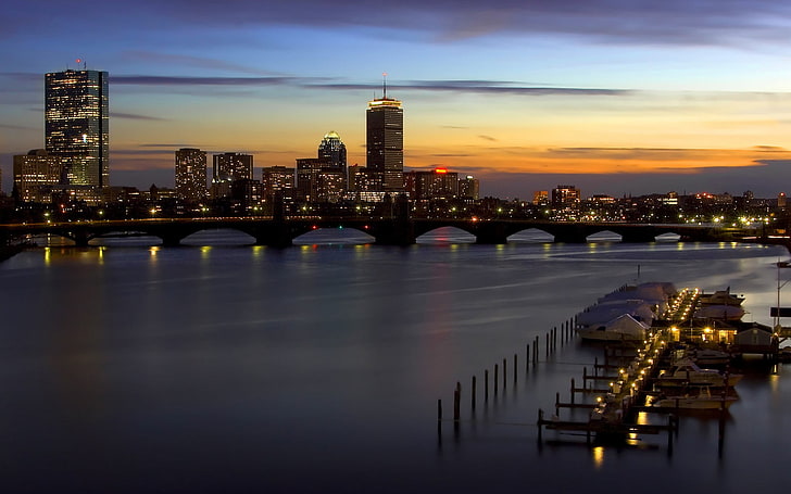 도시 건물, 일몰, 도시 풍경, 보스턴, HD 배경 화면
