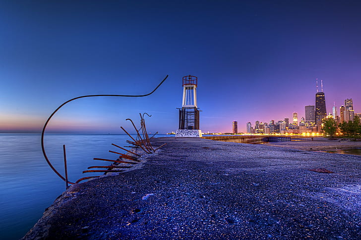 Gold Coast, Chicago, asphalt dock near body of water scenery, Chicago, Gold Coast, US, IL, HD wallpaper