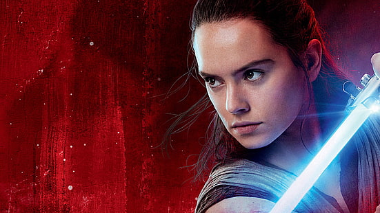 خلفية شخصية حرب النجوم ، حرب النجوم: The Last Jedi ، Daisy Ridley ، ممثلة ، امرأة سمراء ، السيف الضوئي ، خيال علمي ، Rey، خلفية HD HD wallpaper