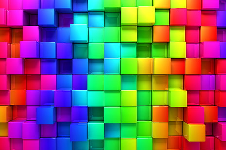 Fondo de pantalla de cubo multicolor, representación, fondo, Cuba, cubos, colores, colorido, geometría, Fondo de pantalla HD HD wallpaper