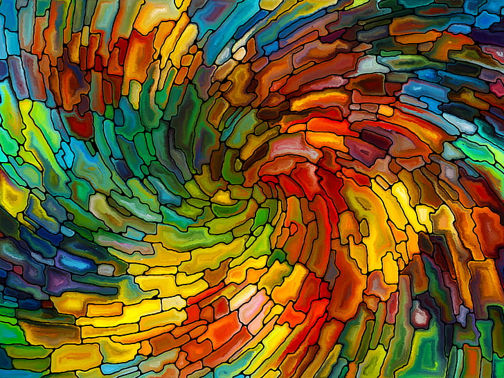 Ilustración abstracta multicolor, mosaico, abstracción, vidrieras, colorido, Fondo de pantalla HD