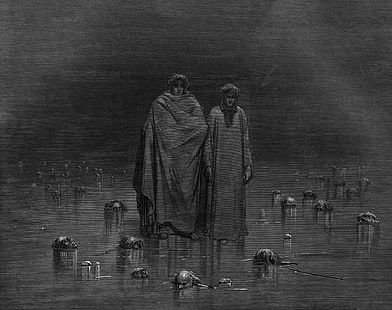 illustrazioni di due uomini, La Divina Commedia, Inferno di Dante, Gustave Doré, Dante Alighieri, arte classica, Sfondo HD HD wallpaper