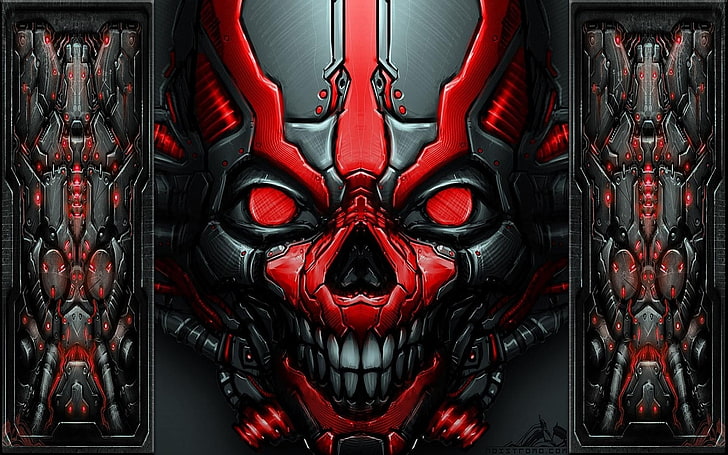 czerwono-czarny wystrój postaci, czaszka, Tapety HD