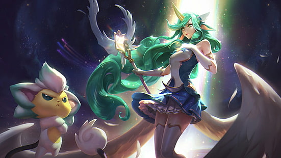staff League of Legends Soraka (League of Legends) è protagonista di Summoners Rift Star Guardian Soraka stelle cadenti anime, Sfondo HD HD wallpaper