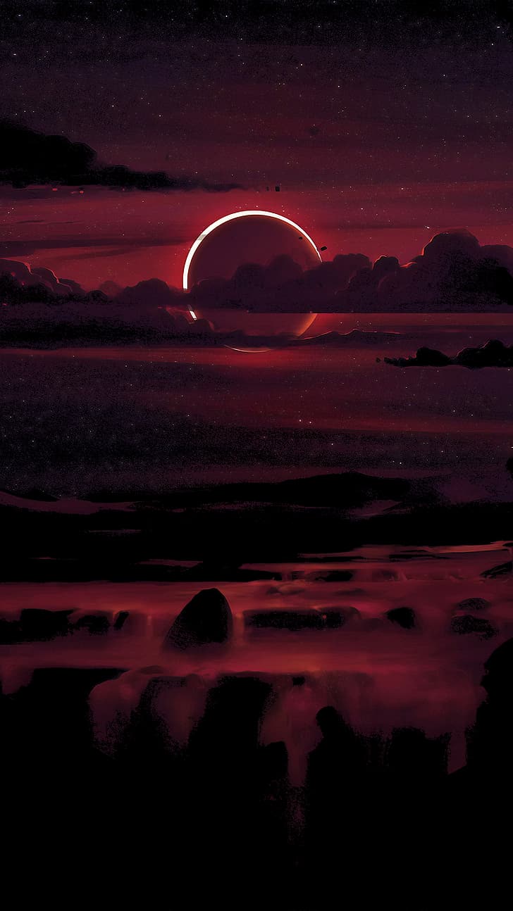 evening, solar eclipse, phone, HD wallpaper