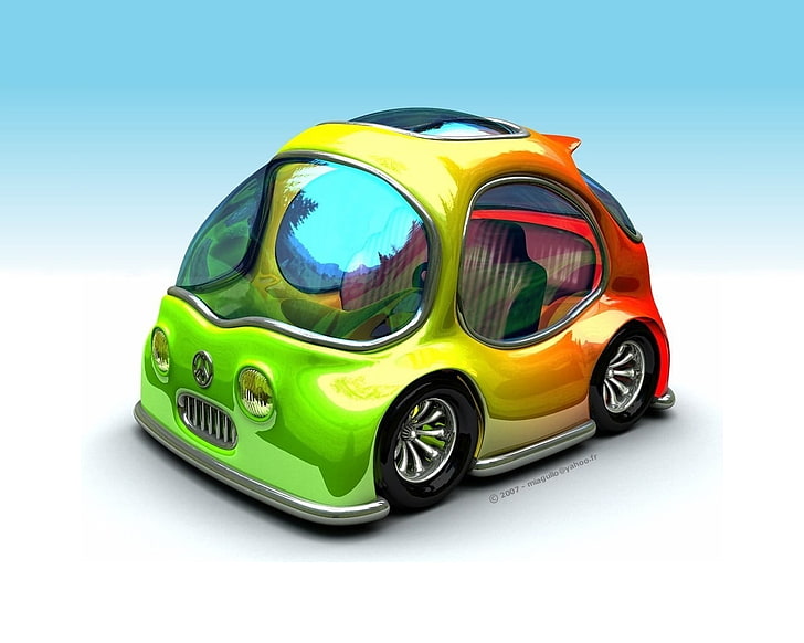 mainan mobil kuning dan hitam, mobil, penuh warna, seni digital, render, kendaraan, CGI, Wallpaper HD