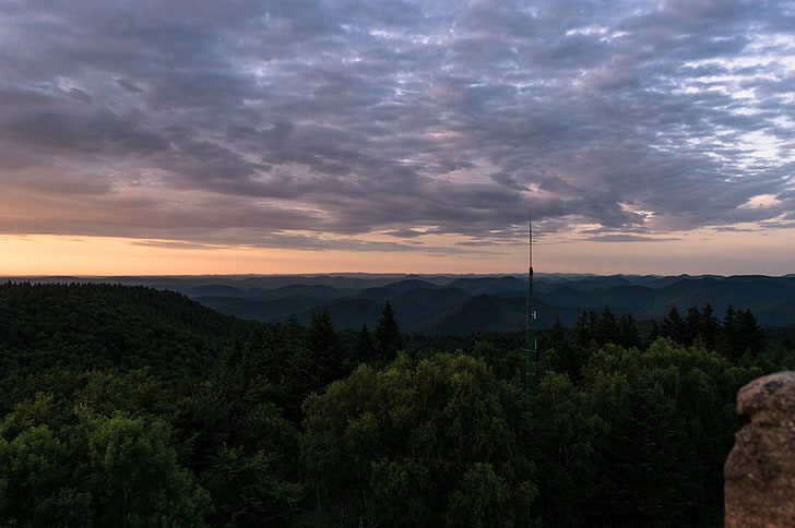 grünblättrige Bäume, Landschaft, Himmel, Sonnenuntergang, Frankreich, HD-Hintergrundbild