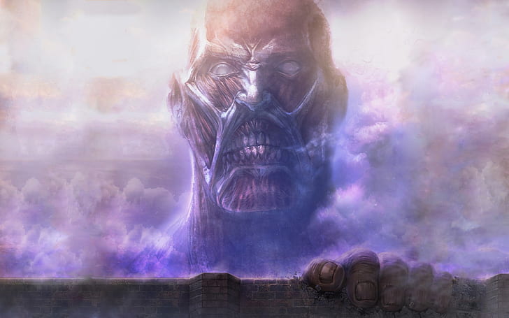 fear, smoke, evil, horror, Titan, brick wall, evaporation, The Invasion Of The Giants, face, eater, Shingeki no Kyojin / Attack On Titan, walleye, HD wallpaper