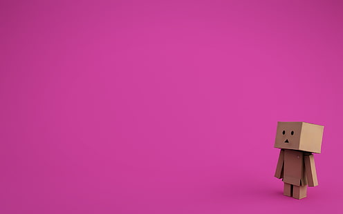 Dunbo cardboard box robot, danboard, cardboard robot, background, pink, HD wallpaper HD wallpaper