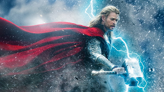 Thor, Thor 2: The Dark World, Thor: Ragnarok, Avengers Endgame, Avengers: Infinity war, Avengers: Age of Ultron, science fiction, postacie filmowe, Mjolnir, piorun, Tapety HD HD wallpaper
