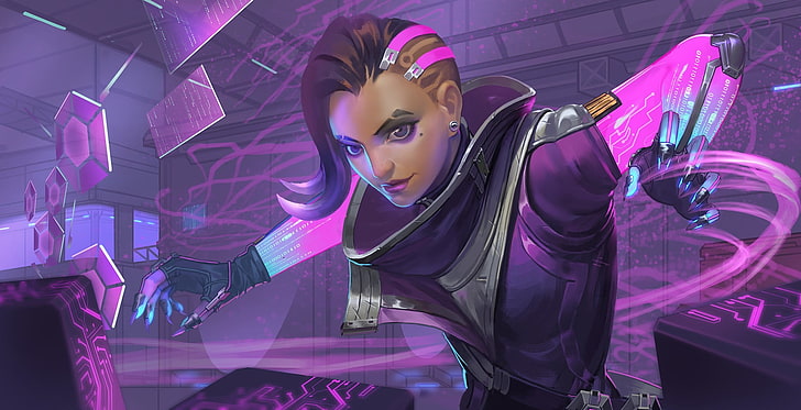 female anime character, Overwatch, Sombra (Overwatch), HD wallpaper