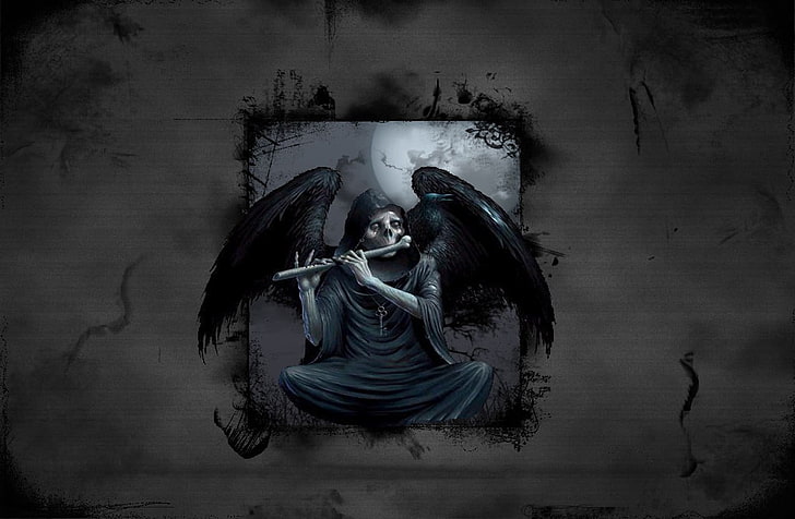 femme en robe blanche peinture, mort, Grim Reaper, os, crâne, art fantastique, Fond d'écran HD