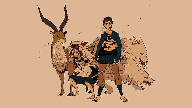 Movie, Princess Mononoke, Ashitaka (Princess Mononoke), Deer, Wolf, HD wallpaper