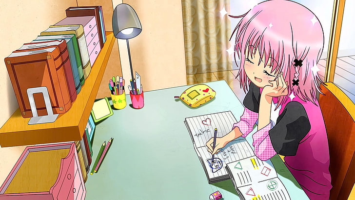 anime, anime girls, pink hair, closed eyes, smiling, open mouth, Shugo Chara, HD wallpaper