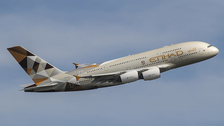 l'avion, vole, un avion de passagers, Airbus A380, les triangles sur la queue, Fond d'écran HD