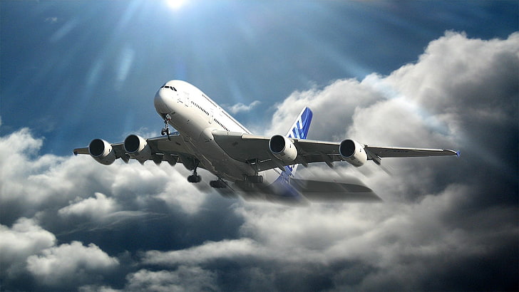 A380, Airbus, avião comercial, avião, avião, transporte, HD papel de parede
