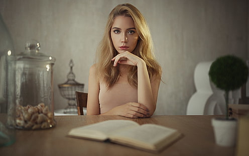 Sergey Zhirnov, buku, wanita, berambut pirang, Ksenia Kokoreva, Wallpaper HD HD wallpaper