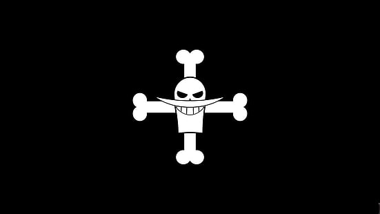 Logo One Piece, Marco, Barbe Blanche, drapeau, Jolly Roger, noir, fond noir, simple, One Piece, Fond d'écran HD HD wallpaper