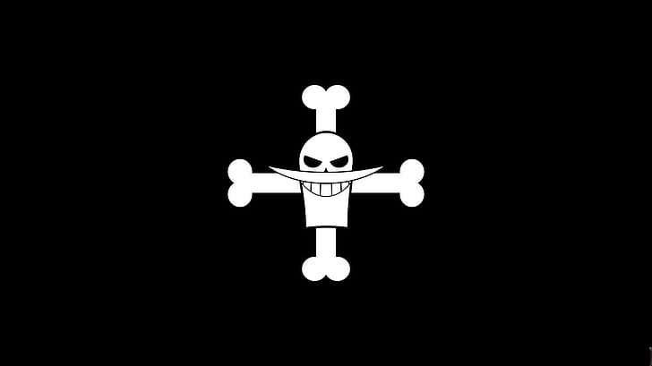 Barbablanca, Marco, bandera, oscuro, fondo negro, simple, Jolly Roger, One Piece, Fondo de pantalla HD