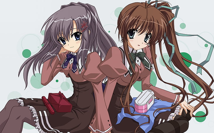 two female anime character sitting illustration, akane iro ni somaru saka, nagase minato, katagiri yuuhi, girl, cute, pose, HD wallpaper
