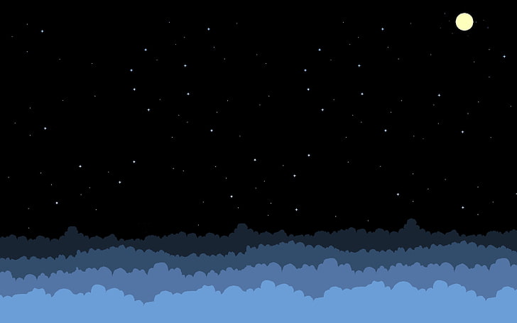 ilustrasi galaksi dan bulan, seni piksel, bintang, Bulan, awan, Wallpaper HD